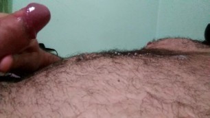 Hairy Bear Cumming again (over his Belly!)