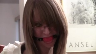 Secretary with Glasses Bound to a Chair and Ballgagged