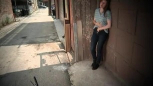 Cute Waitress Cums in Jeans in Public