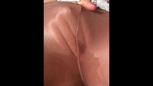 Wife Masturbate her Sweet Pussy through Shiny Pantyhose