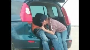 Mom gives Son Blowjob in the back of the Car