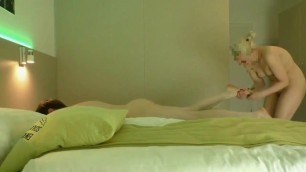 Blonde Massage in Bedroom with Oil Part a