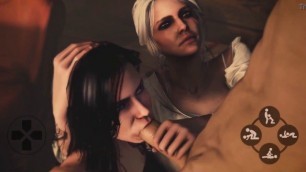 Witcher porno - Ciri and Yennefer Blowjob for Geralt / Freya Allan, Anya Chalotra Fantasy X