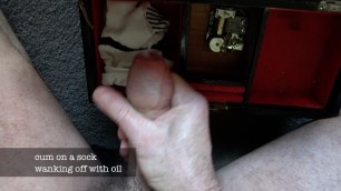 piss on a sock jerk off with oil and cum on a sock