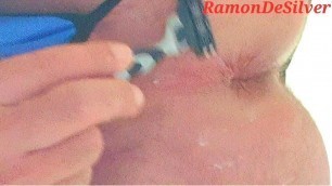 Master Ramon shaves his divine buttocks in a sexy satin thong