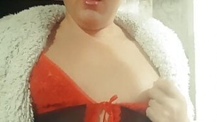 Sonyastar sexy trans with lipstick, with anal plug, jerking off, cumming, cum licking