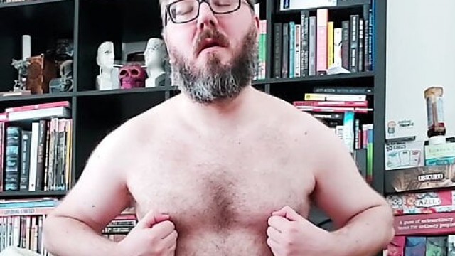 Chastity bear nipple play with handsfree cum