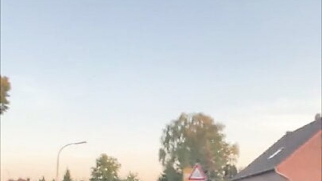 German twink boy jerks off in moving car and cums