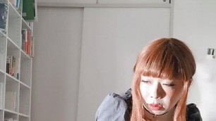 Japanese crossdresser maid gives a dildo in her anus all by herself.