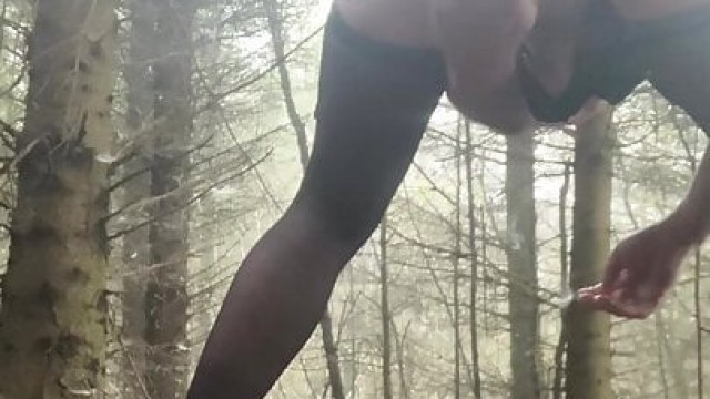 Sissy bitch in woods new bra new panties new toy