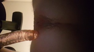 Pink long dildo in butt feels good