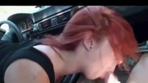 Redhead in a Car Fucking and Sucking